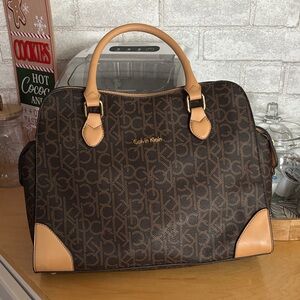 Calvin Klein Dark Brown and Tan Logo Tote